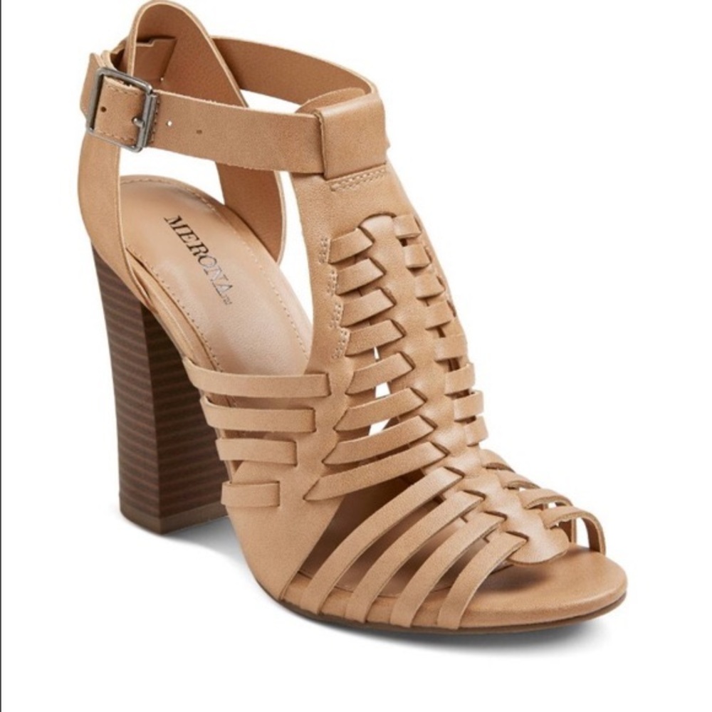 Used Merona Beige Chunky Heel Huarache Sandals 7